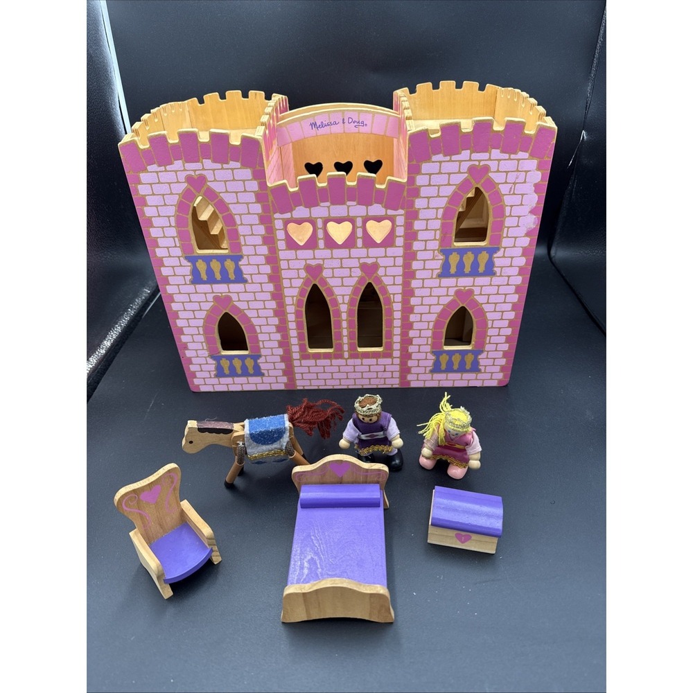 Melissa & Doug Fold & Go Wooden Princess Castle Draw Bridge Figures